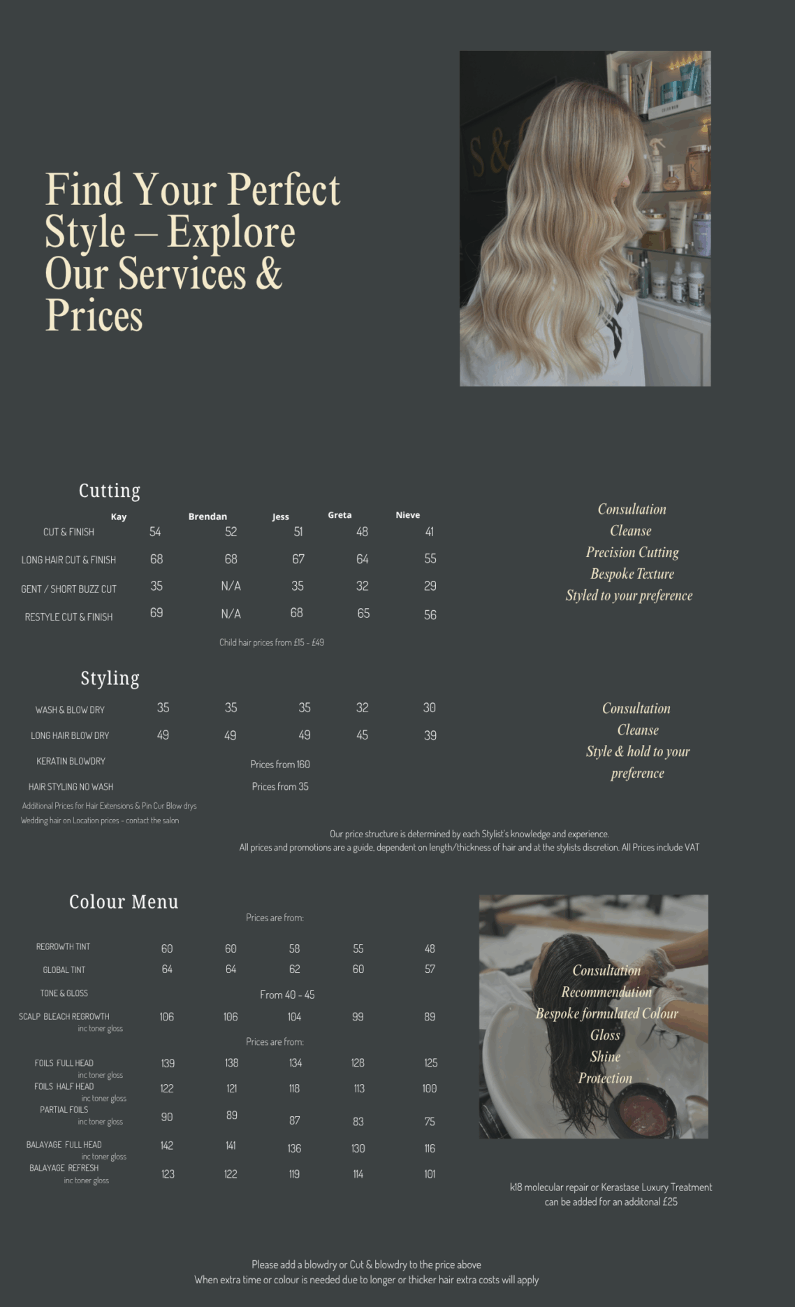 Prices for Hair Services at Sharp & Owen Gravesend